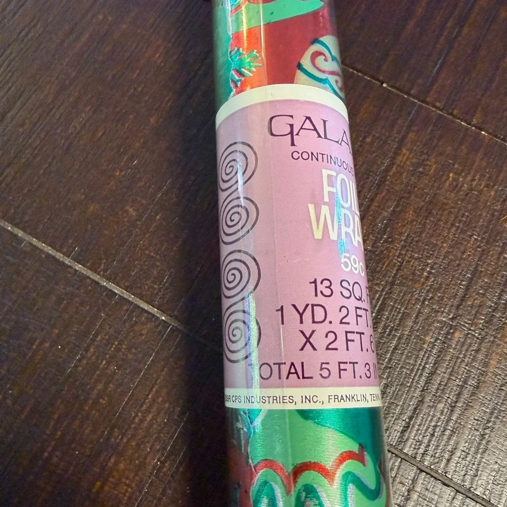 Vintage Galaxy Christmas Foil Wrapping Paper Roll Red Green Gold Ornaments USA